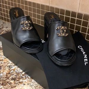 Chanel Mules Lambskin Black 38.5 (8.5)